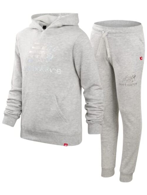 New Balance Girls' Jogger Set - 2 Piece Fleece Hoodie and Joggers Kids Clothing Set