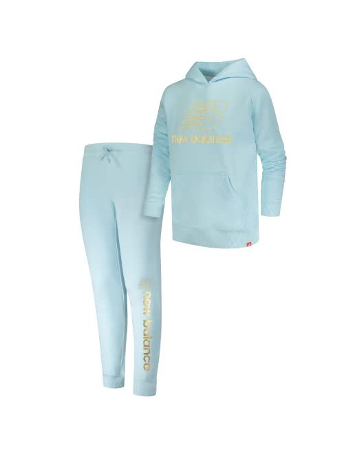 New Balance Girls' Jogger Set - 2 Piece Fleece Hoodie and Joggers Kids Clothing Set