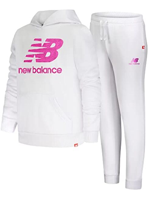 New Balance Girls' Jogger Set - 2 Piece Fleece Hoodie and Joggers Kids Clothing Set