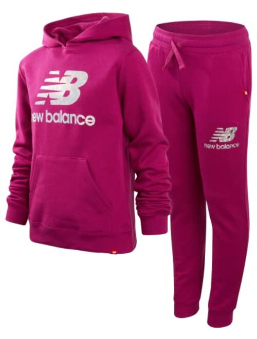 New Balance Girls' Jogger Set - 2 Piece Fleece Hoodie and Joggers Kids Clothing Set