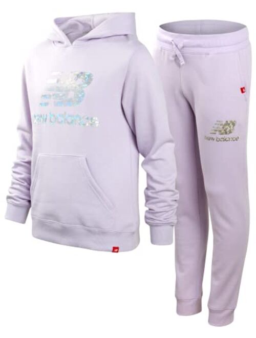 New Balance Girls' Jogger Set - 2 Piece Fleece Hoodie and Joggers Kids Clothing Set