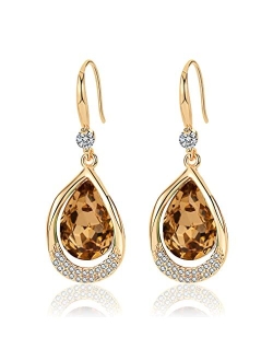 Evevic Austrian Crystal Halo Teardrop Hollow Drop Dangle Earrings for Women 14K Rose Gold Plated Hypoallergenic Jewelry Gifts for Women Girls