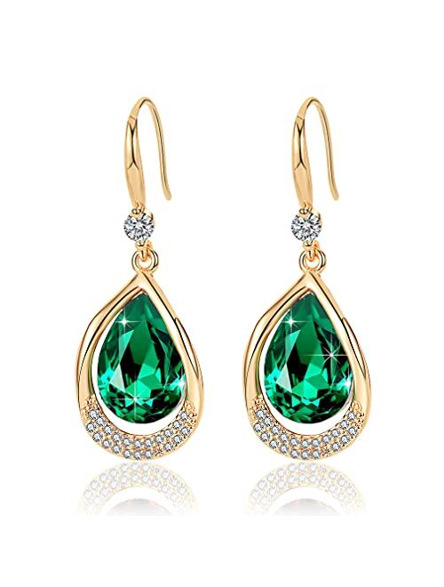 Evevic Austrian Crystal Halo Teardrop Hollow Drop Dangle Earrings for Women 14K Rose Gold Plated Hypoallergenic Jewelry Gifts for Women Girls