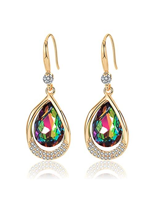 Evevic Austrian Crystal Halo Teardrop Hollow Drop Dangle Earrings for Women 14K Rose Gold Plated Hypoallergenic Jewelry Gifts for Women Girls