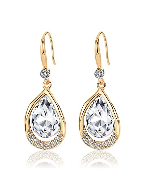 Evevic Austrian Crystal Halo Teardrop Hollow Drop Dangle Earrings for Women 14K Rose Gold Plated Hypoallergenic Jewelry Gifts for Women Girls