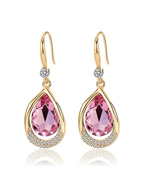 Evevic Austrian Crystal Halo Teardrop Hollow Drop Dangle Earrings for Women 14K Rose Gold Plated Hypoallergenic Jewelry Gifts for Women Girls