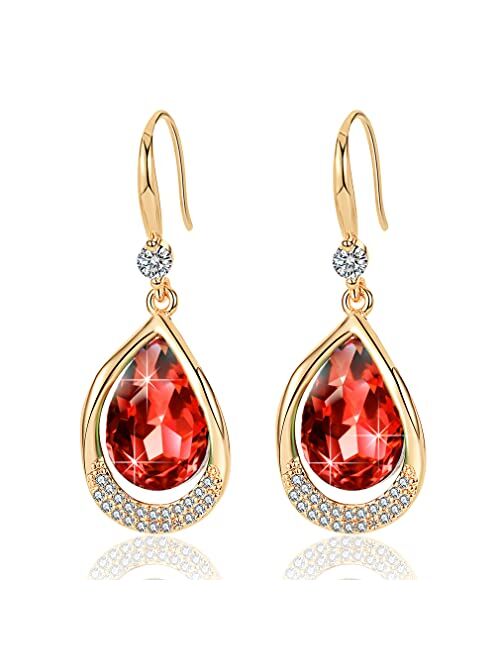 Evevic Austrian Crystal Halo Teardrop Hollow Drop Dangle Earrings for Women 14K Rose Gold Plated Hypoallergenic Jewelry Gifts for Women Girls