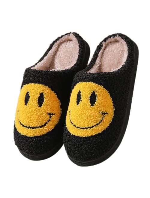 Buy Qipilon Smiley Face slippers unisex retro memory foam soft plush ...