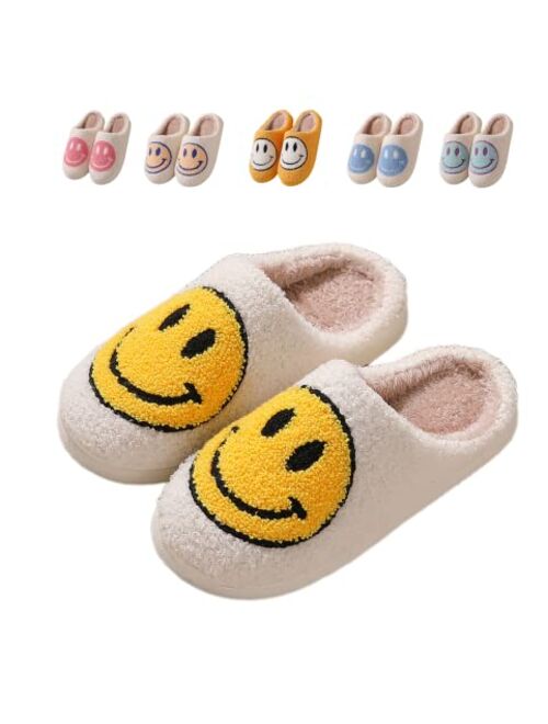 Qipilon Smiley Face slippers unisex retro memory foam soft plush slippers warm non-slip home shoes