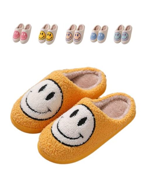 Qipilon Smiley Face slippers unisex retro memory foam soft plush slippers warm non-slip home shoes