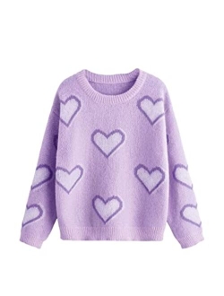 Girl's Star Pattern Round Neck Long Sleeve Sweater Casual Tops