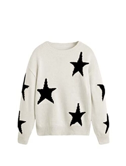 Girl's Star Pattern Round Neck Long Sleeve Sweater Casual Tops