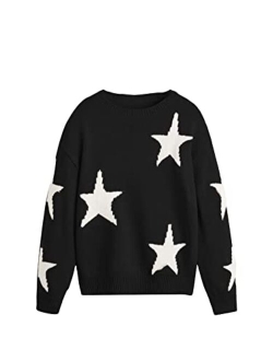 Girl's Star Pattern Round Neck Long Sleeve Sweater Casual Tops