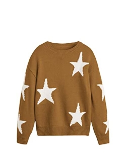 Girl's Star Pattern Round Neck Long Sleeve Sweater Casual Tops