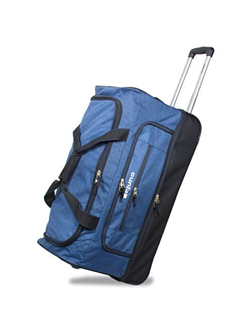 Dejuno 28-Inch Lightweight Denim Drop Bottom Rolling Duffel Bag