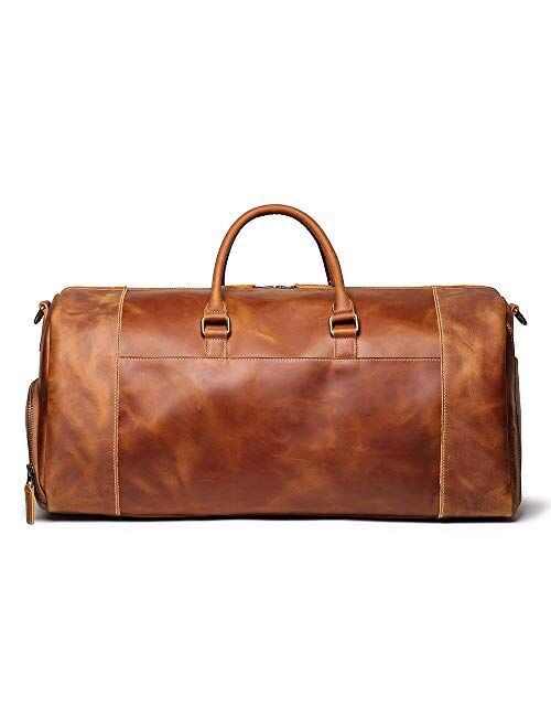 Leathfocus Leather Travel Duffel Bags, Mens Classic Gift Carry on Bag Leather Weekend Bag Full Grain Overnight Luggage YKK Zipper