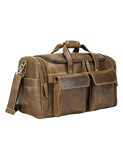 Texbo 22.8'' Leather Duffle Bags for Men, Full Grain Leather Travel Overnight Weekend Bag Retro Carry on Duffel Bag Brown