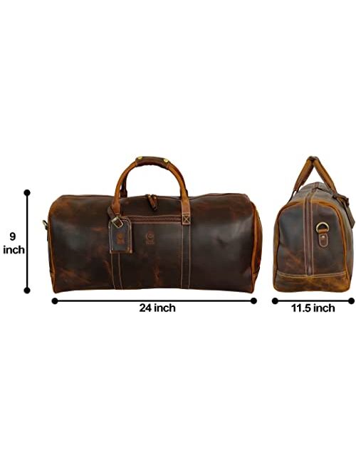 24" Leather Duffle Bag for Men & Women, Top Grain Leather Travel Overnight Weekender Sports Gym Carry On Duffel Bag by Rustic Town (Walnut Brown)