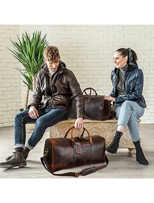 24" Leather Duffle Bag for Men & Women, Top Grain Leather Travel Overnight Weekender Sports Gym Carry On Duffel Bag by Rustic Town (Walnut Brown)