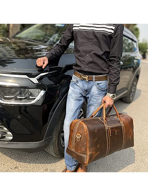 24" Leather Duffle Bag for Men & Women, Top Grain Leather Travel Overnight Weekender Sports Gym Carry On Duffel Bag by Rustic Town (Walnut Brown)