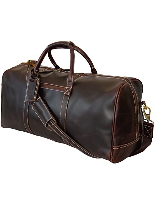 24" Leather Duffle Bag for Men & Women, Top Grain Leather Travel Overnight Weekender Sports Gym Carry On Duffel Bag by Rustic Town (Walnut Brown)