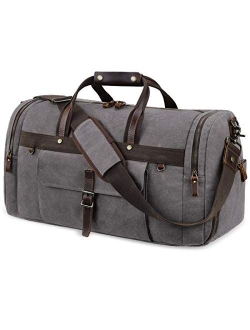 Nubily Travel Duffel Bag Waterproof Duffle Bags for Men Oversized Genuine Leather Carryon Weekend bag Canvas Overnight Bag Brown