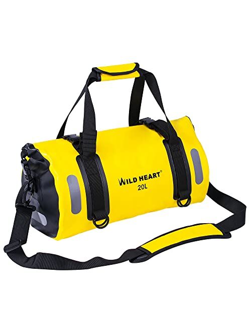 WILD HEART Waterproof Bag Duffel Bag 20L 30L 40L with Welded Seams Shoulder Straps, Mesh Pocket for Kayaking, Camping, Boating,Bicycle,Motorcycle