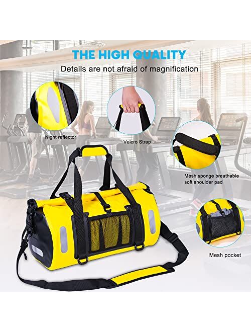 WILD HEART Waterproof Bag Duffel Bag 20L 30L 40L with Welded Seams Shoulder Straps, Mesh Pocket for Kayaking, Camping, Boating,Bicycle,Motorcycle