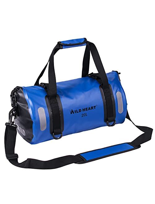 WILD HEART Waterproof Bag Duffel Bag 20L 30L 40L with Welded Seams Shoulder Straps, Mesh Pocket for Kayaking, Camping, Boating,Bicycle,Motorcycle