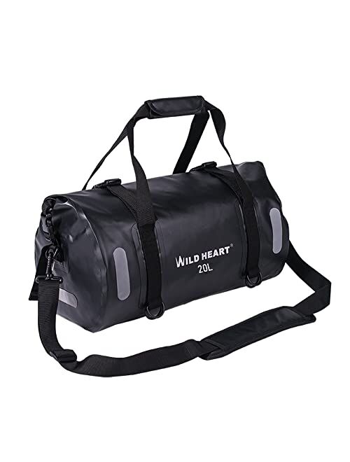 WILD HEART Waterproof Bag Duffel Bag 20L 30L 40L with Welded Seams Shoulder Straps, Mesh Pocket for Kayaking, Camping, Boating,Bicycle,Motorcycle