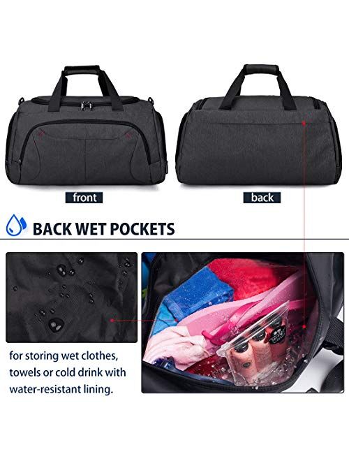 Nubily Gym Duffle Bag Waterproof Large Sports Bags Travel Duffel Bags with Shoes Compartment Weekender Overnight Bag Men Women 40L Black