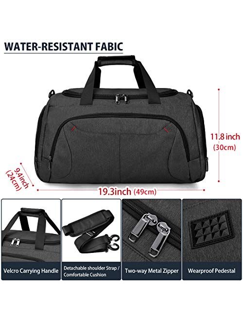 Nubily Gym Duffle Bag Waterproof Large Sports Bags Travel Duffel Bags with Shoes Compartment Weekender Overnight Bag Men Women 40L Black