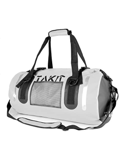 Takit Waterproof Duffle Bag Travel Dry Bag 80L Roll Top 500D PVC for Motorcycle Tail Kayaking Rafting Boating Swimming Camping Hiking Beach Fishing(80L, White)