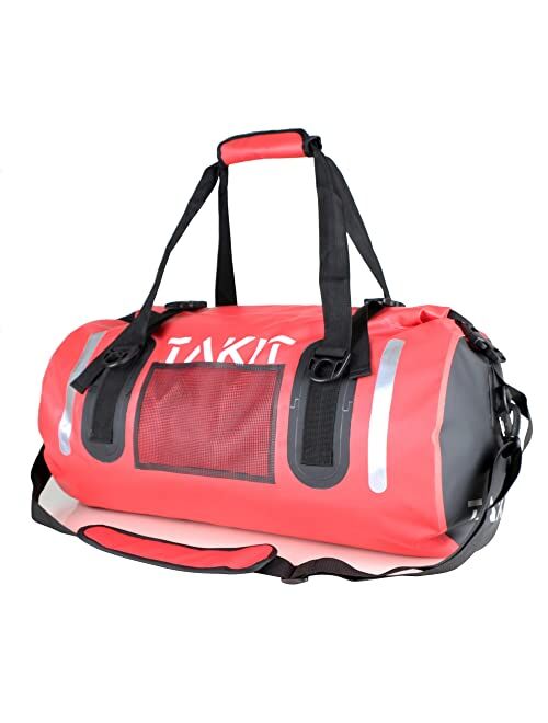 Takit Waterproof Duffle Bag Travel Dry Bag 80L Roll Top 500D PVC for Motorcycle Tail Kayaking Rafting Boating Swimming Camping Hiking Beach Fishing(80L, White)