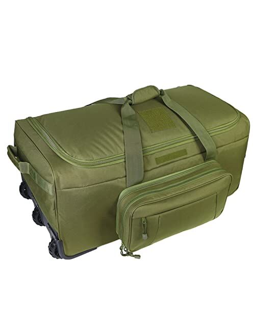 Greencity Large Capacity Wheels Rolling Deployment Wheeled Duffel Bag Military Suitcase Heavy-Duty Tactical Bag with Detachable Pouch 32 Inch