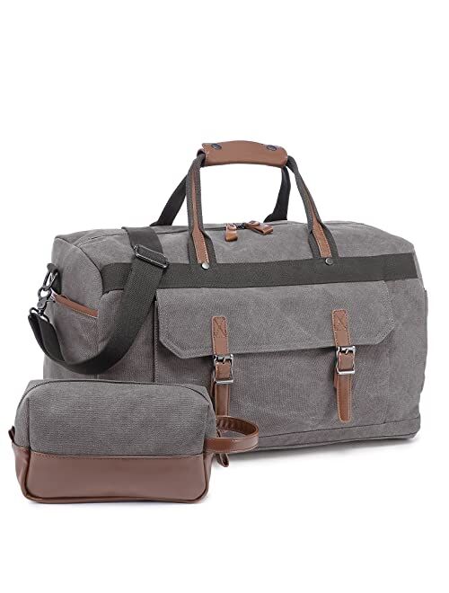 Sucipi Travel Duffle Bag with Shoes Bag and Toiletry Bag,60L Canvas Waterproof Overnight Weekender Bag for Men WomenBrown