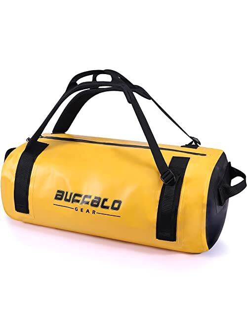 Buffalo Gear Drybag 40L 60L 80L Waterproof Duffle Travel Duffel Dry Bag Heavy Duty Bag for Kayaking, Rafting, Boating, Fishing,Camping (Orange, 80L)