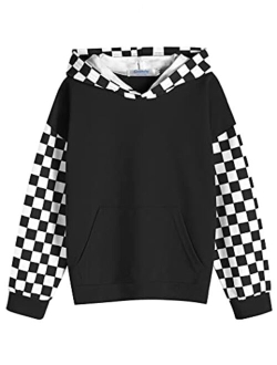 Hopeac Kids Girls Hoodies Plaid Checkered Cute Long Sleeve Pocket Pullover Sweatshirt