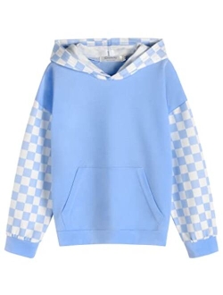 Hopeac Kids Girls Hoodies Plaid Checkered Cute Long Sleeve Pocket Pullover Sweatshirt