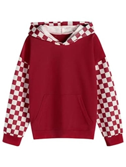 Hopeac Kids Girls Hoodies Plaid Checkered Cute Long Sleeve Pocket Pullover Sweatshirt