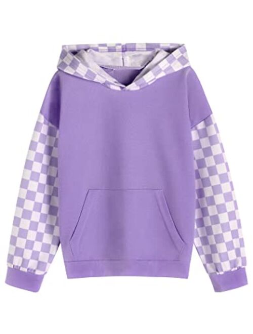 Hopeac Kids Girls Hoodies Plaid Checkered Cute Long Sleeve Pocket Pullover Sweatshirt