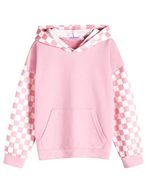 Hopeac Kids Girls Hoodies Plaid Checkered Cute Long Sleeve Pocket Pullover Sweatshirt