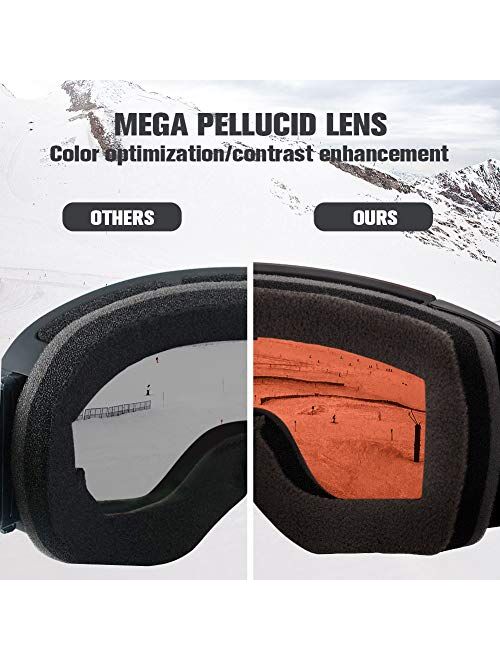 OutdoorMaster Ski Goggles Horizon - Snowboard Goggles with Ultra View, Frameless, Interchangeable Magnetic Lens