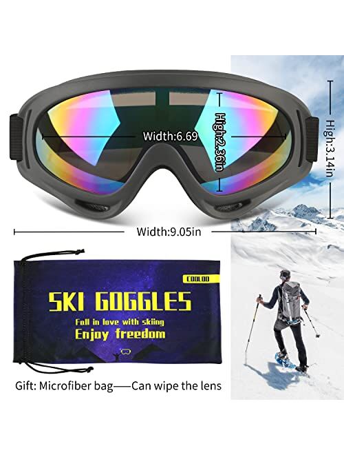 COOLOO Ski Goggles, Snow Snowboard Goggles for Men Women Kids - UV Protection Foam Anti-Scratch Dustproof