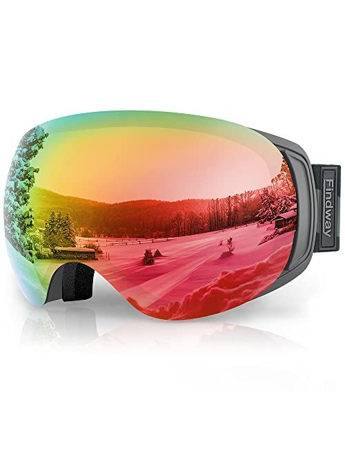 findway Ski Goggles OTG for Women Men Adult Youth-Over Glasses Snow Goggles-Interchangeable Lens,Anti Fog Snowboard Goggles