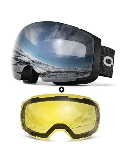 Odoland Magnetic Interchangeable Ski Goggles with 2 Lens, Large Spherical Frameless Snow Snowboard Goggles for Men Women