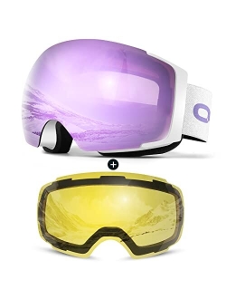 Odoland Magnetic Interchangeable Ski Goggles with 2 Lens, Large Spherical Frameless Snow Snowboard Goggles for Men Women