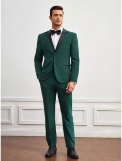 Men Contrast Collar Blazer & Pants Suit Set
