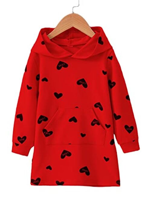 BOMDEALS Valentines Day Toddler Girls Hoodies Sweatshirt - Child Allover Heart Sweater Long Kangaroo Pocket Jumper Sweatsuit