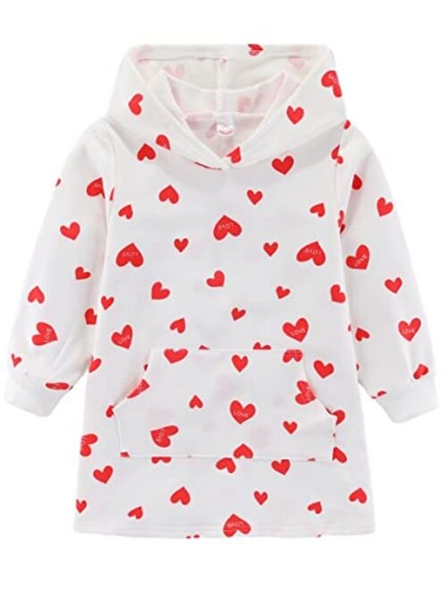 BOMDEALS Valentines Day Toddler Girls Hoodies Sweatshirt - Child Allover Heart Sweater Long Kangaroo Pocket Jumper Sweatsuit